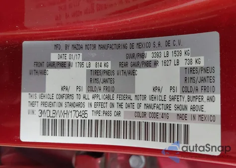 2017 Toyota Yaris Ia z USA, uszkodzony, nr VIN 3MYDLBYVXHY170485